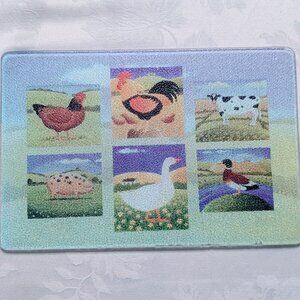 VTG Tempered Glass Cutting Board Counter Saver 12*8 Cottagecore Farmhouse Ducks